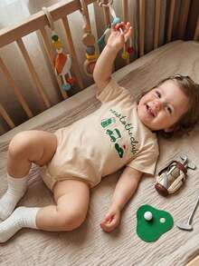 Mono de verano para bebés varones, manga corta, cuello redondo, bordado de golf, mono sencillo, ropa de uso diario informal, ideal para 0 a 12 meses - Albaricoque - Ver 2