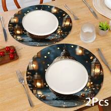 2pcs/4pcs/6pcs Silica Gel Placemat With Moon And Islamic Lantern Pattern, Islamic Festival Gift, Arabic Style Festival Decor, Suitable For Dining Table, Coffee Bar, All Season Decoration, Washable Placemats, Room Decor, Coasters, Drain Mats, Kitchen Dining Table Mats, Indoor Outdoor Party Decor, Home Decor, Ideal Gift - Multicolor - View 2