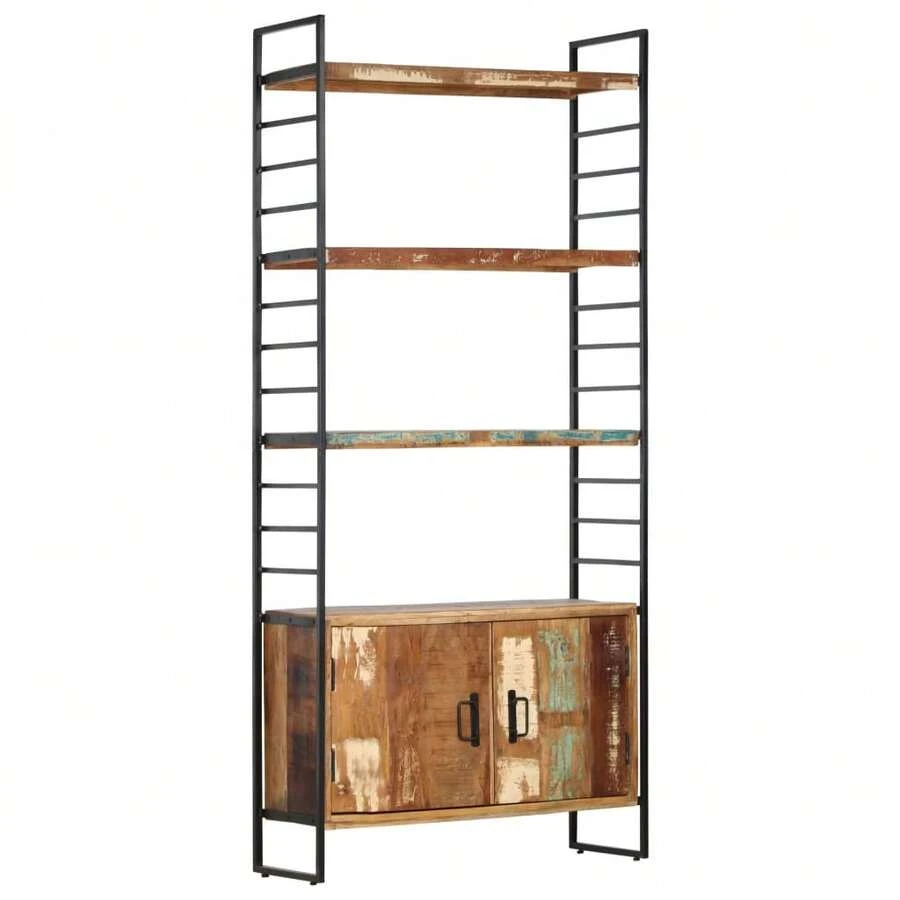 vidaXL Bibliothèque 4 niveaux 80x30x180 cm Bois solide de récupération - Tabac - Voir 1