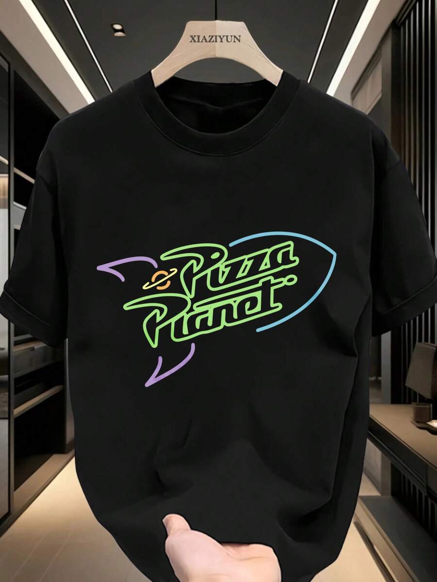 Letter graphic print rocket logo design men's T-shirt, new men's sweatshirt, gym T-shirt, men's pajamas, 100% cotton, short sleeves, suitable for outdoor casual wear, can be paired with jeans, machine washable, New Year's gift, Valentine's Day gift, suitable for dates and parties. - Negro - Ver 1