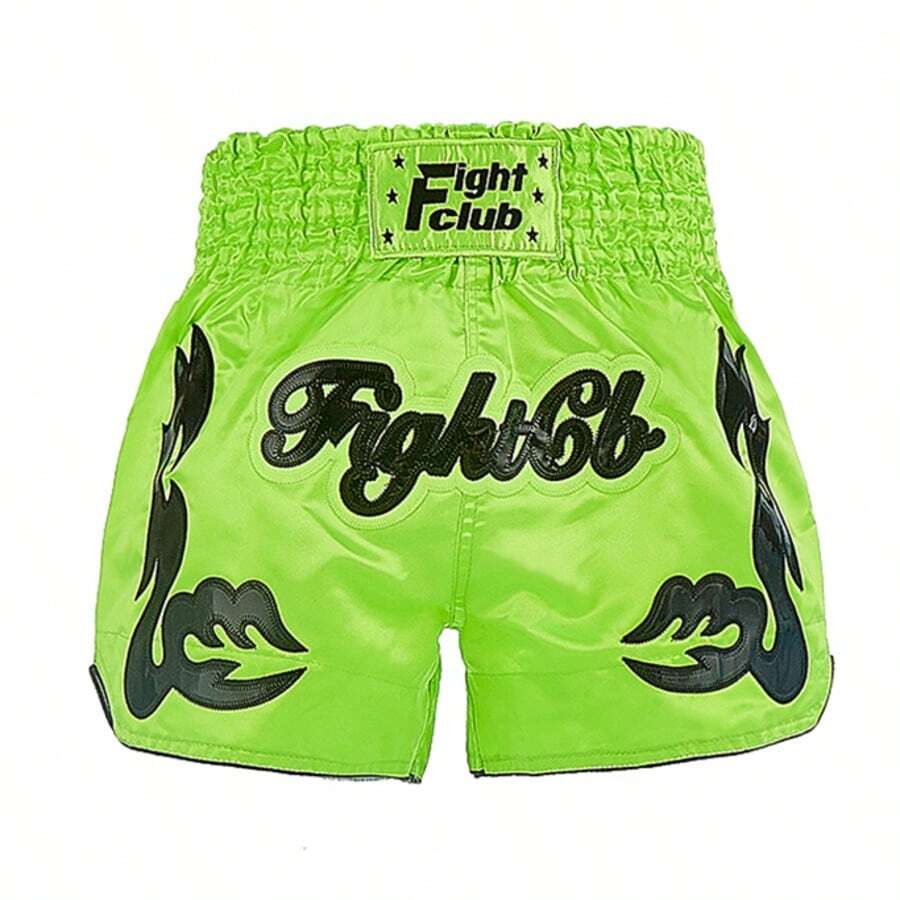 Black Floral Design Boxing Training Shorts, Suitable For Boxing, Fitness, MMA Training And Competitions - Green - View 1