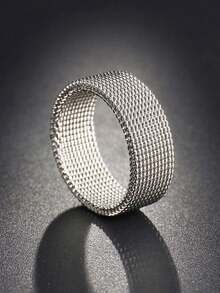 1pc Stainless Steel Flexible Mesh Ring, Minimalist & Practical Multi-Function - Silver - View 5