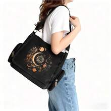 大容量单肩包，翻盖复古斜挎包，月亮、星星和花卉图案，艺术波西米亚风格，适合日常通勤、旅行，是馈赠佳品。 - 多色 - 查看 2
