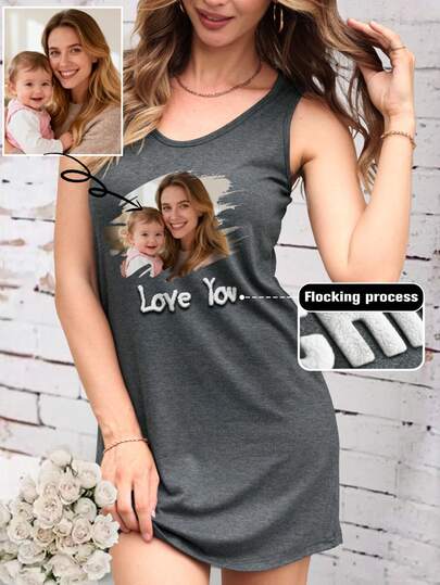 Custom Made Dress, Spring/Summer/Autumn Women's Wear, Valentine's Day/Women's Day Dress, Custom Ladies Dress, Flocked Printing Craft, Casual Relaxed Gray, Suitable For Outings, Shopping, Celebrations, Parties, Social Events, Travels
