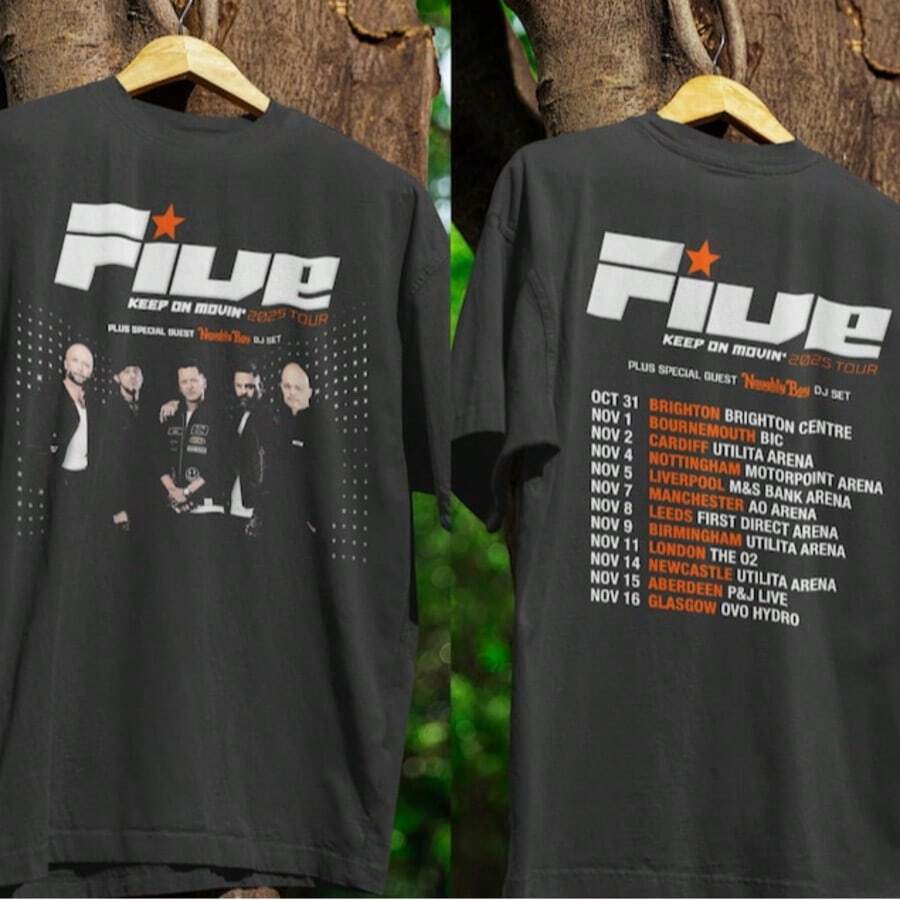 Five Keep On Movin' Tour Shirt - Official Band Merch - Black - View 1