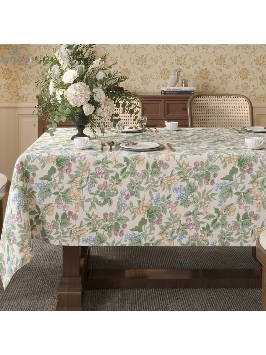 Floral Rectangle Square Tablecloth, Waterproof Oil-Proof Scratch-Resistant Table Cloth, Wipe-Clean Polyester Table Cover For Dining Camping Indoor Outdoor, Multi-Size - Dâu tằm - Xem 1