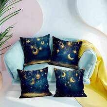 4 أغطية وسادة مطبوعة بهلال رمضان، أغطية وسادة مطبوعة من جهة واحدة، مناسبة لديكور غرفة المعيشة والنوم، لجميع المواسم - لا تشمل وسادات داخلية - متعدد الألوان 05 - مشاهدة 7