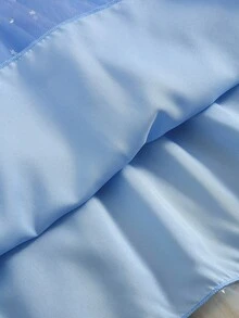 Girls' Round Neck Cap Sleeve Mesh Asymmetric Hem Dress With Belt, Suitable For Outings, Family Gatherings, Parties, And Daily Wear, Spring/Summer - Blue - View 8