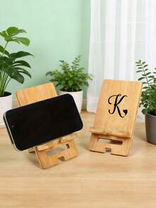 Adjustable Wooden A-Z Letter Floral Pattern Detachable DIY Foldable Slouchy Desk Phone Holder, Extendable Space-Saving, Suitable For Travel And Home Use Essential Phone Stand Valentine's Day Gift - Multicolor - View 6