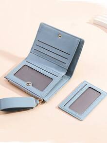 欧美荔枝纹理极简女士钱包 高品质优雅对折卡包 拉链零钱包 女士钱包 迷你钱包 小钱包 可爱钱包 手腕包 可爱小物 - 藍色 - 查看 9