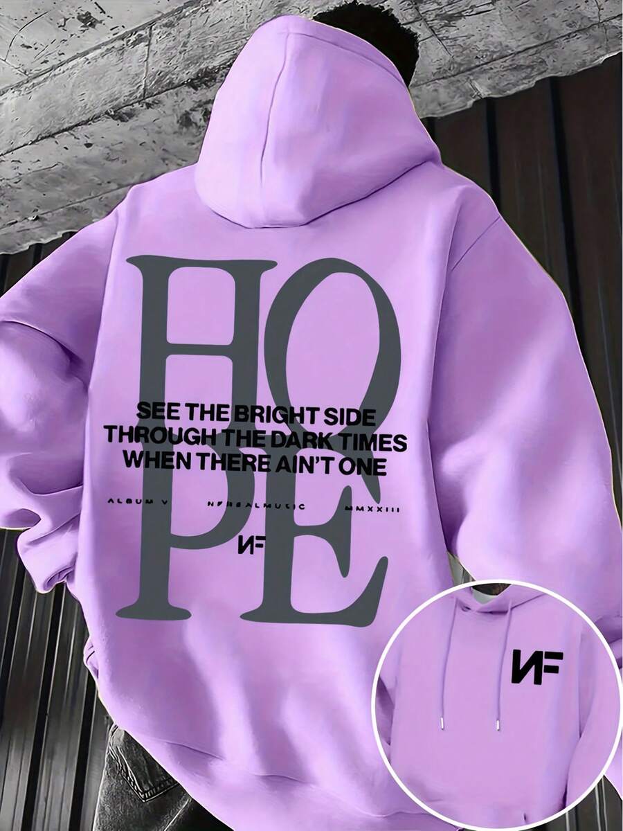NF See The Light In Dark Times Men's Autumn Winter  Printed -Lined Hoodie With Front And Back Patterns, Casual Pullover Sweatshirt, Drawstring Design For Surprise Gift - màu đen - Xem 1