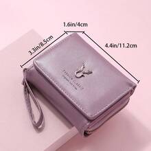 New Women's Short Wallet With Multiple Card Slots, Fashionable Mini Zipper Coin Purse, Cartoon Three-Fold Snap Card Holder - Mauve Purple - View 3