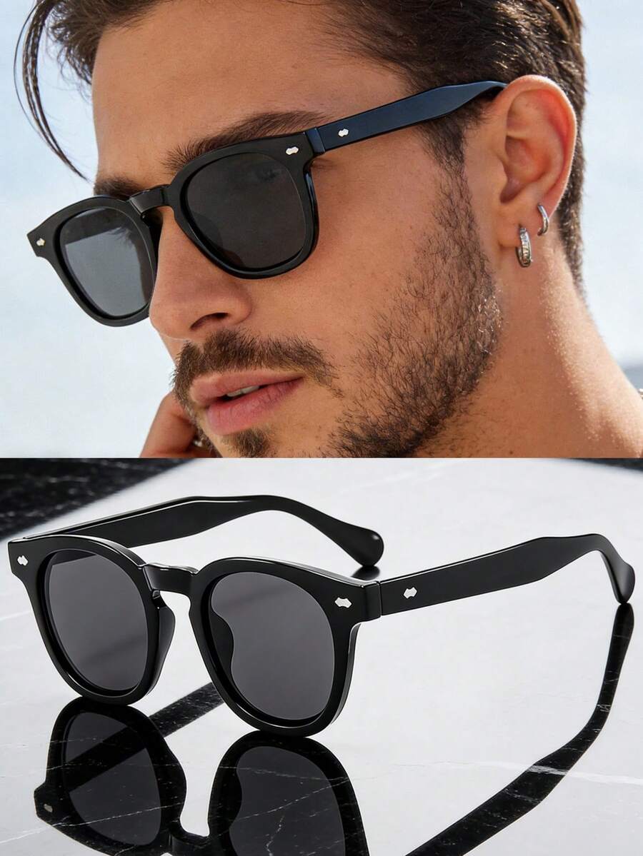 1 Pair New Retro Rivet Fashion Glasses, Small Frame PC Decorative Fashionable Fashion Glasses, Minimalist Versatile Unisex High-End Driving Fashion Glasses - Multicolor - View 1