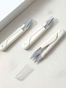 迷你弹簧剪刀，带保护帽，白色极简设计，小型缝纫线剪刀，便携式安全剪刀 - 白色 - 查看 6