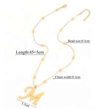 1pc New Simple Classic Big Initial Pendant Golden Bead Herringbone Chain Necklaces For Women - Yellow Gold - View 2