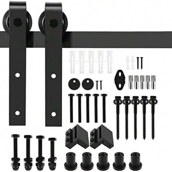 6 FT Black Barn Door Hardware Kit Dulcii Heavy Duty Steel Slide Sliding Track Rail Hanger Roller 183cm Roller Door Hardware
