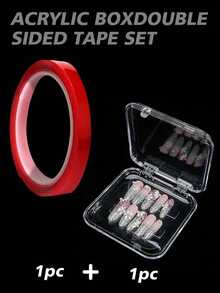 Nail Sticker Storage Box With Double-Sided Tape, Transparent Plastic Nail Sticker Storage Box, Nail Sticker Display Box, Transparent Nail Box, False Nail Storage Box, Transparent Tape Artificial Nail Display And Organization Box, Nail Sticker Display Rack With Double-Sided Tape, Suitable For Press-On Nails - Multicolor - View 4