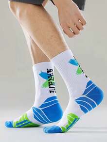 1/2 Pair Men's Crew Socks, Towel Bottom Sports Socks For Running, Basketball, Football, Versatile & Suitable For Sports - Multicolor - View 7