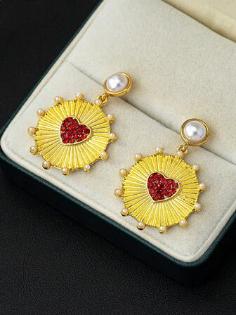 1 par de pendientes de aro grandes con forma de corazón rojo, de moda y elegantes, favorecedores, adecuados para el Día de San Valentín y uso diario