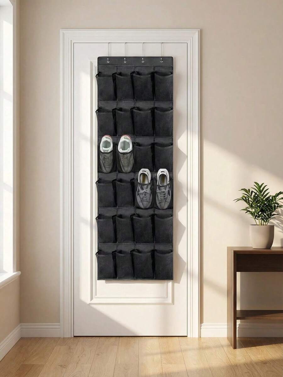 Over-The-Door Shoe Organizer Storage Bag, 14/24-Pocket Non-Woven Fabric Shoe Rack For Entryway, Closet, Or Hallway, Space-Saving Hanging Shoe Holder With Durable Hooks, Ideal For Home, Apartment, Or Dorm Use, Keeps Shoes Neat And Organized, Easy To Install And Remove, Perfect For Sneakers, Boots, And Slippers - Multicolor - View 1
