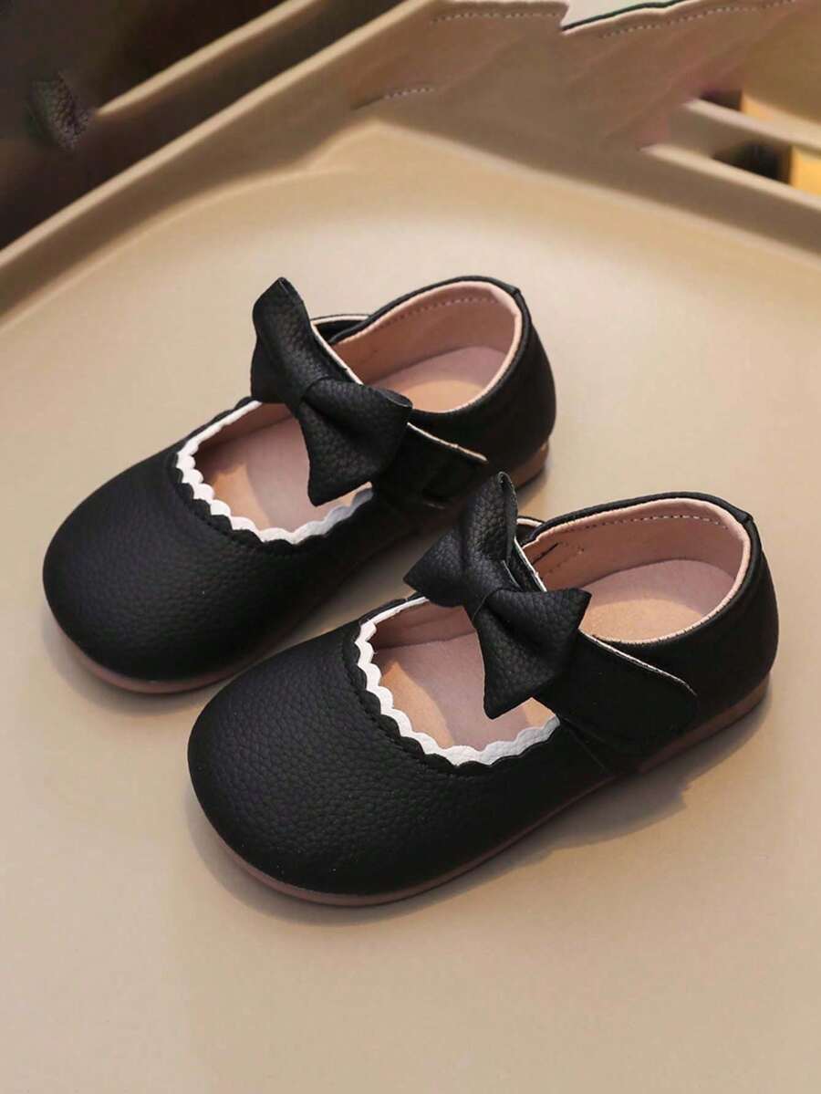 1雙幼兒女童可愛公主樂福鞋,嬰兒軟底防滑休閒鞋,透氣仿皮表面,蝴蝶結裝飾,魔鬼氈易穿脫,適合春、夏、秋季 - 黑色 - 查看 1