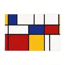 1pc Mondrian- Table Cover - Modernist Neoplasticism Style With Primary Color Grid (//Diode - Compatible With Diode For Home/Office) - Machine- Fabric - Farmhouse Table 88.9cm 139.7cm Suitable For Picnic, Camping, Weddings, Parties, Christmas - Multicolor - View 3