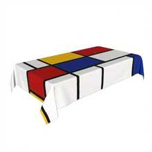 1pc Mondrian- Table Cover - Modernist Neoplasticism Style With Primary Color Grid (//Diode - Compatible With Diode For Home/Office) - Machine- Fabric - Farmhouse Table 88.9cm 139.7cm Suitable For Picnic, Camping, Weddings, Parties, Christmas - Multicolor - View 2