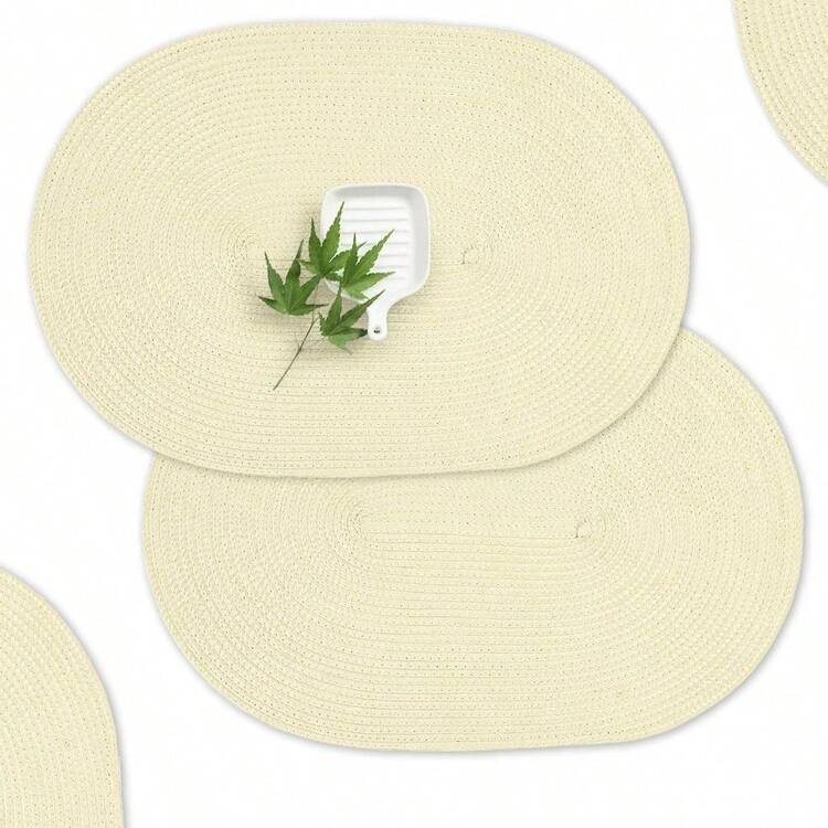 Placemats Set Of 6 Dining Table Washable Woven Non - Slip 18x12 Inches Placemat Heat - Resistant Durable Table Mats Dining Table Easy To Clean Sage Green, 6 - Set 4 keping berwarna gading + 18x12 inci - Lihat 2