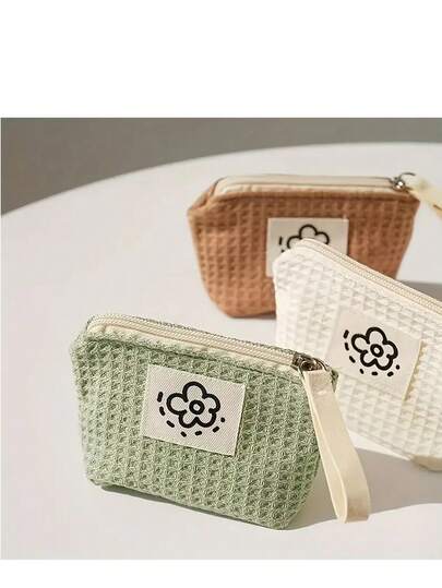 3个装便携可爱紫色卡通迷你化妆零钱包，加厚耐用面料，大容量节省空间，适合宿舍收纳/旅行/购物/浴室收纳，多功能耳机线化妆品收纳包，毕业/母亲节礼物