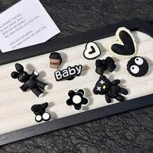 10件套 3D兔子和熊DIY配件，动物主题，ABS材质，可爱鞋子装饰，派对生日礼物。 - 黑色 - 查看 5