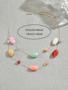 1 szt. Modny damski kolorowy naszyjnik z żywicy kryształowej z podwójnymi warstwami, długi, odpowiedni do noszenia na co dzień - wielobarwność - Zobacz 4