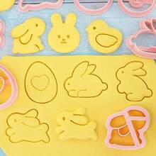 8件套复活节饼干模具套装，包含3D兔子、小鸡、彩蛋、爱心和小鸟形状，塑料烘焙工具套装，适合春季烘焙、DIY饼干模具，是复活节彩蛋寻宝派对礼物、家庭聚会礼品的理想之选。 - 彩色 - 查看 2