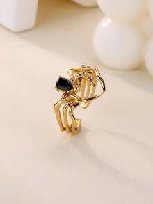 1pc 18K Gold Plated Green Zirconia Spider Ring, Unisex Gothic Vintage Open Animal Ring, Punk Y2K Halloween Jewelry Accessory Gift