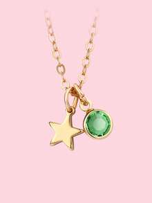 1件锌合金五角星镶嵌12色水钻可爱金色吊坠项链，适合青少年日常休闲佩戴 - 均碼 - 查看 6
