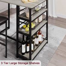 Juego de Comedor para 2 Personas con Sillas Tapizadas, Mesa de Barra de 90 cm con 3 Niveles de Almacenaje, Muebles Retro en Gris para Cocina, Departamento o Barra de Desayuno - Gris - Ver 3