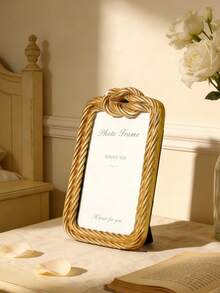 Elegant Gold Rope Knot Photo Frame Set - Vintage Round And Rectangular Decorative Frames, Suitable For Bedroom Vanity, Living Room Tabletop, Wedding/Birthday Gift, Exquisite Twisted Design Photo Display, Fits 4x6/5x7 Photos, Fashionable Home Decor Accent - Multicolor - View 6