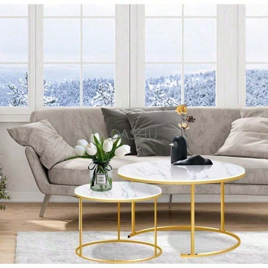 Mesa de Centro Redonda, Mesa de Centro Auxiliar Decorativa de Mármol, Mesas de Café Redondas, Mesa de Centro Redonda Pequeña Y Moderna, Mesa Central Simple Y Moderna(Blanco) - Blanco - Ver 1