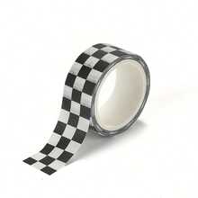 1 Roll Of Checkerboard Washi Tape, Fresh And Fashionable School Supplies Sticker, Suitable For Diary Handbooks, Scrapbooks, Photo Albums, Paste Decoration - 黑色 - 查看 12