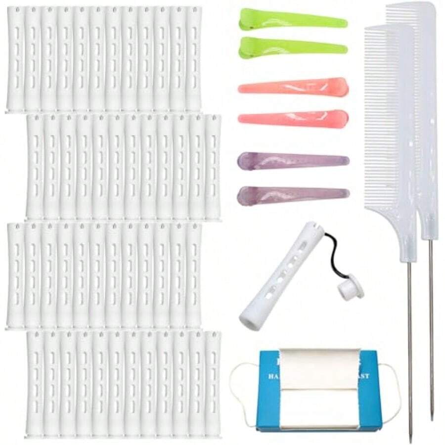 QY- Professional 48 Pcs Cold Wave Perm Rods Curlers Women's LongandShort Plastic Styling Hair Rollers Kit With 350 Perm Papers 6 Duckbill Clips 2 Pintail Combs Salon Home Hairdressing Tools Curling Waving -3788 - 如圖 - 查看 1