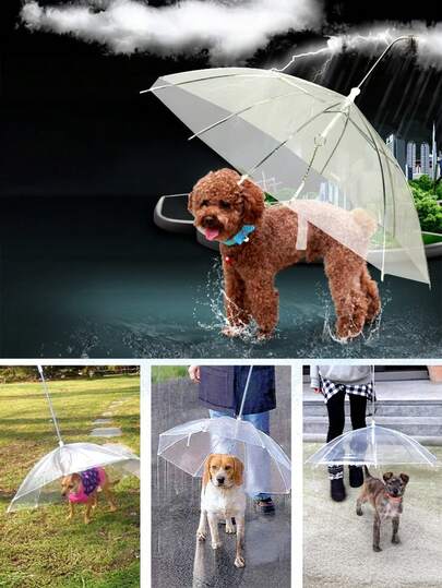 1pc Umbrella For Pet Outdoor Use, Dog Umbrella, Portable Puppy Rain Umbrella, Suitable For Teddy, Poodle, Small Dogs, Pet Leash Rain Umbrella, Travel Outdoor Waterproof Dog Umbrella