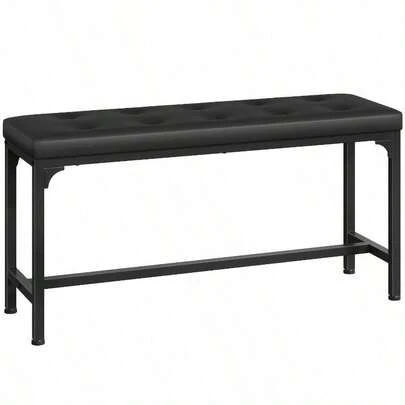 100cm Long Black Dining Stool | Shoe-Changing Bench, Suitable For Dining Room, Bedroom, Entryway Hallway, Vintage Style, Upholstered Leather, Wipe Clean Care Instructions