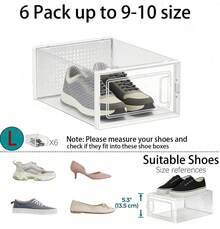 6/12 Pack Shoe Storage Box Fit Up To US Size 13, Stackable Shoe Organizers, Plastic Shoe Containers Sneaker Drawers (Medium, Black/White) - trắng - Xem 13
