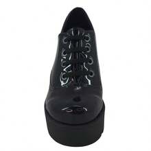 Women's Oxford Loafer With Platform, Medium Heel, Comfortable, And Lug Sole. - Black Patent Leather Heel - View 4