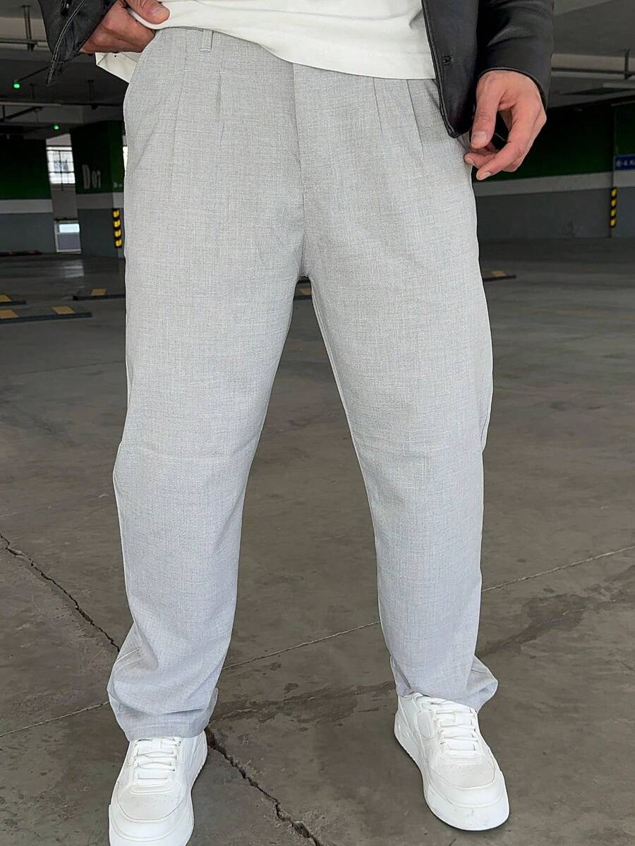 Men's Solid Color Pocket Casual Versatile Commuting Suit Pants - Grey - View 1