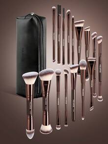 MAANGE 16/17/22/38pcs Professional Makeup Brush Set, Includes Dual-Ended Travel Makeup Brushes + Storage Bag, Contains Foundation Brush, Face Brush, Highlighter Brush, Powder Brush, Blush Brush, Concealer Brush, Contour Brush, Nose Brush, Eye Shadow Brush, Eyeliner Brush, Eyebrow Brush And Detail Brush, Suitable For Home Or Travel Use, Applicable For Liquid, Cream And Powder Products, Can Be Used For Stippling, Blending And Facial Care, An Ideal Gift For Women And Girls - Coffee Brown - View 5