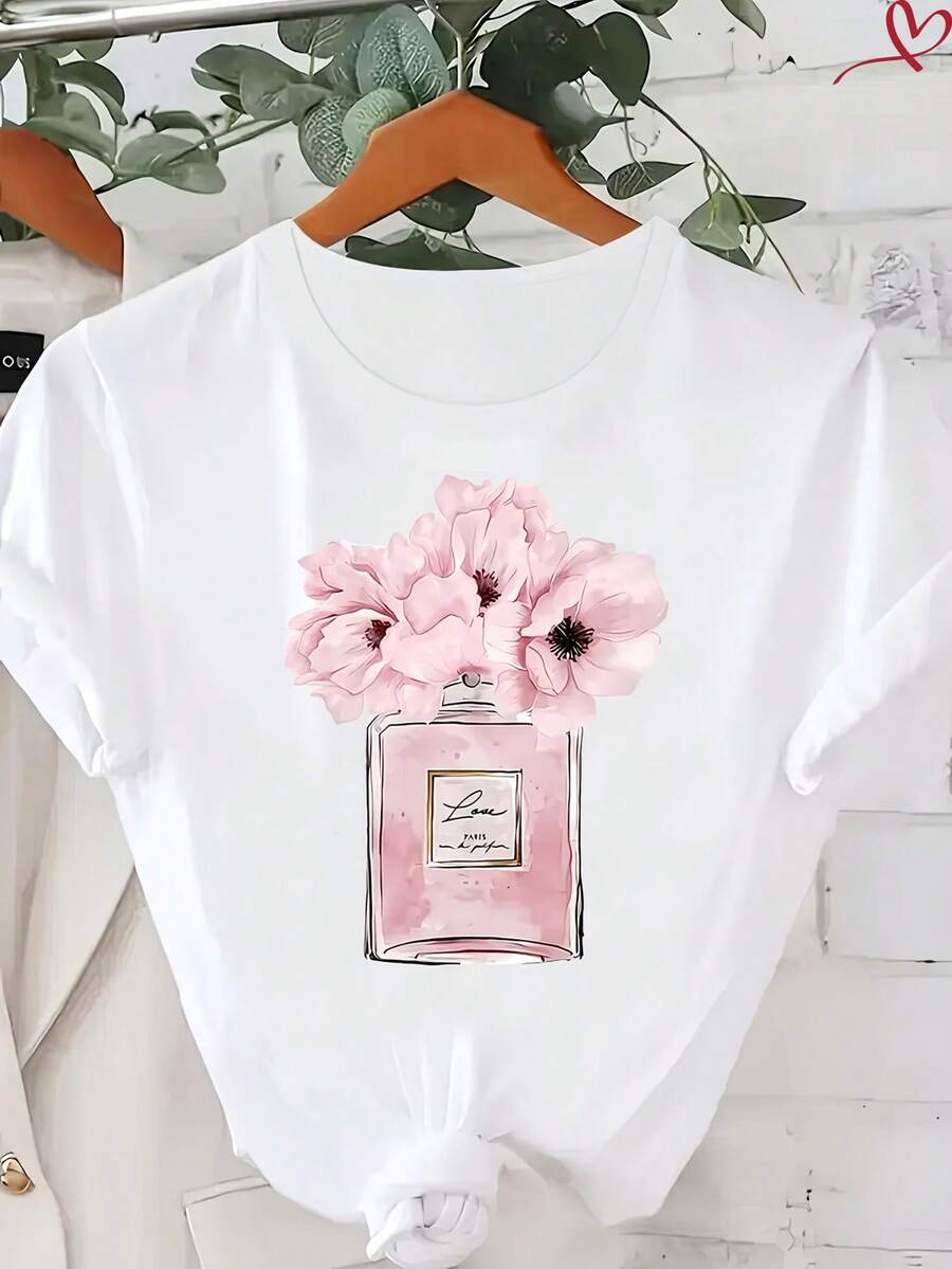 Women's All-Season Cotton Crew Neck Tee, Casual Slim Fit Short Sleeve Top, Breathable Soft Fabric, Essential Undershirt For Daily & Gym Activities - style_ae - 查看 1