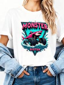 Shark Monster Truck Sister Monster Truck Are My Jam Truck T-Shirt - White 2 - View 1