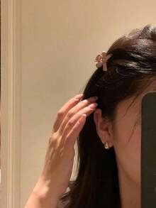 2pcs Women Bow Design Fashionable Hair Claw For Hair Decoration Cute,Pink Accessories Valentine's Day Valentines Claw Clips Hair Clips Hair Jaw Clip Hair Clamps Hair Clutch Hair Catcher Clip, Bow Accessories, School Stuff, College Fall Winter Hair Accessories For Women For Vacation Outfits Woman - 黑色 - 查看 2