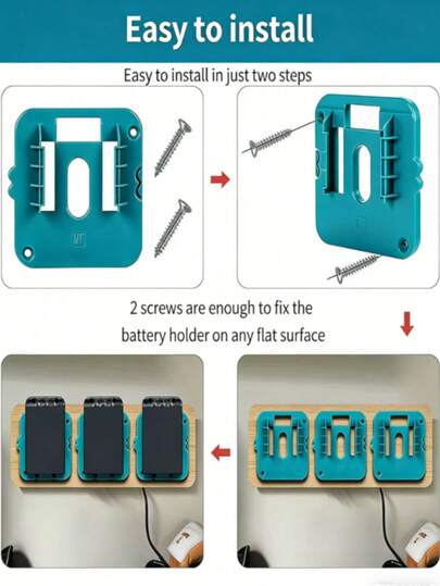 10 st väggmonterad batterihållare för Makita 18V-batterier (BL1860 BL1850 BL1840 BL1815), avtagbar Makita-batterihållare – snygg förvaring för garage, verkstad och verktygslåda