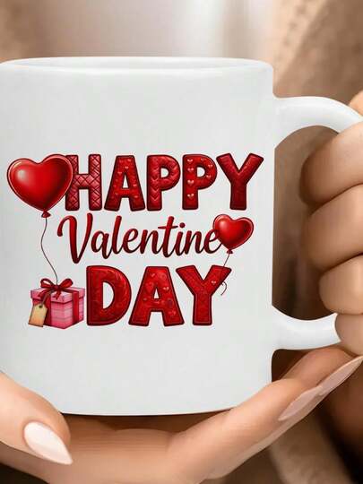 1pc Happy Valentine's Day Mug With Heart & Love Phrases - 11oz Romantic Cup , Girlfriend, Wife - Cute Tea/ Cup Valentine's Exchange, No Assembly Required, Gag Gift For Men Women, Hilarious Birthday Present For Best Friend Girlfriend Boyfriend - Humor Gifts For Him Her - 11 Oz Cup